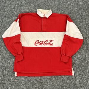 Vintage Coca Cola Striped Long Sleeve Rugby Polo Shirt 80s Mens Size 22" x 26.5"
